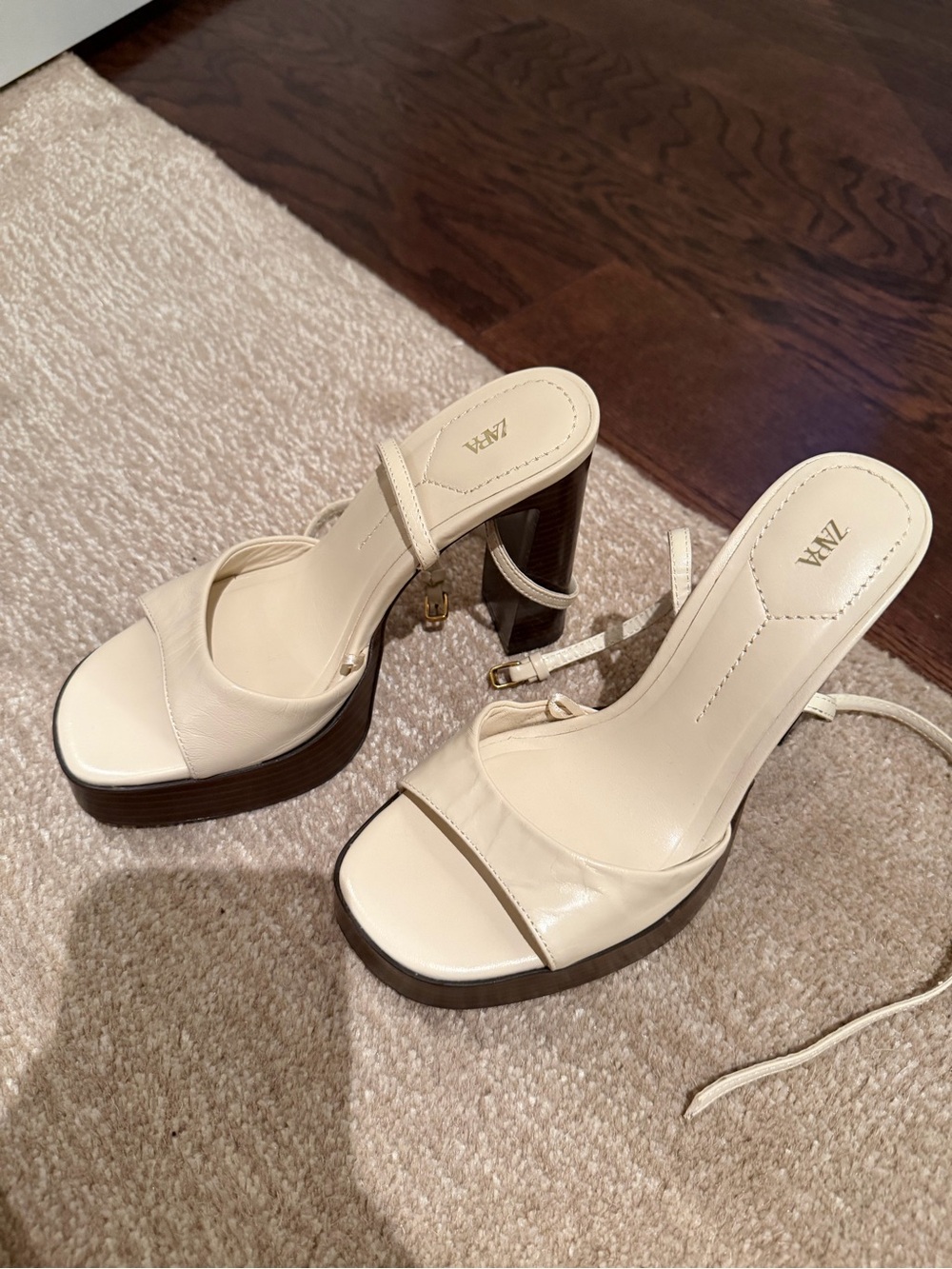 Zara Ivory Platform Block Heel Sandals